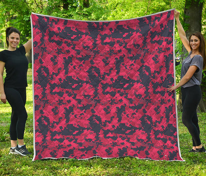 Red And Black Digital Camo Pattern Print Quilt