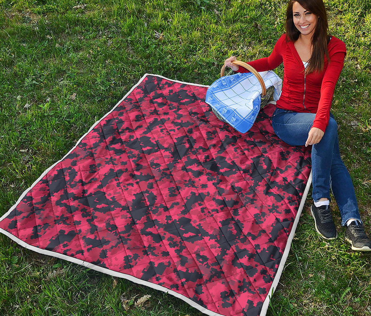 Red And Black Digital Camo Pattern Print Quilt