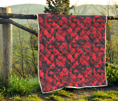 Red And Black Digital Camo Pattern Print Quilt