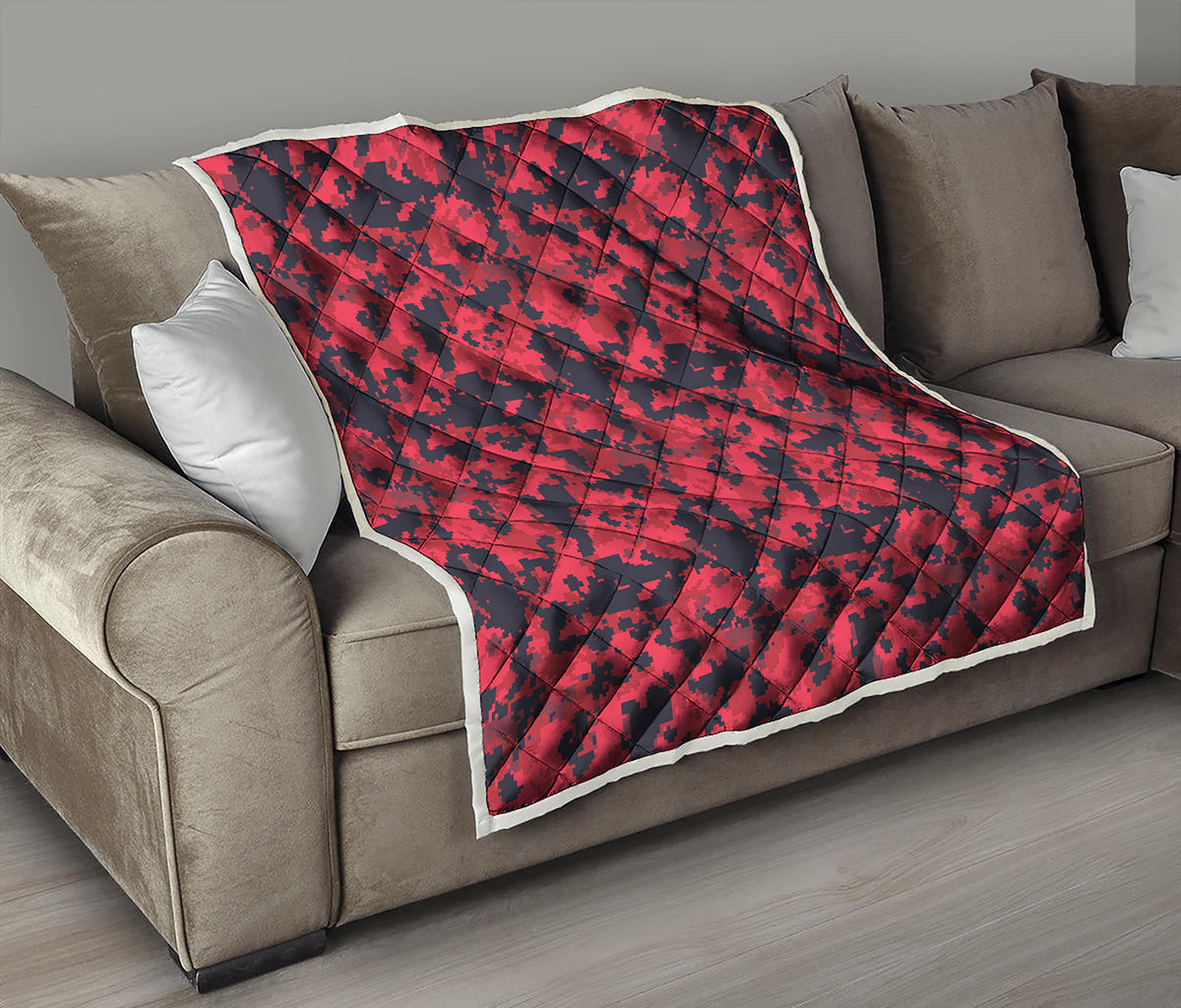 Red And Black Digital Camo Pattern Print Quilt
