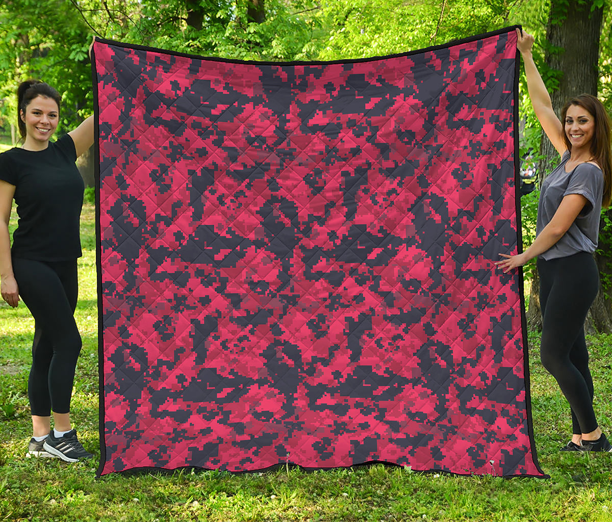 Red And Black Digital Camo Pattern Print Quilt