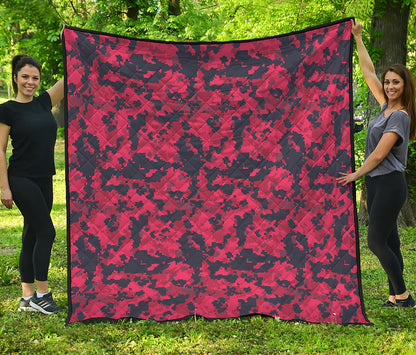 Red And Black Digital Camo Pattern Print Quilt