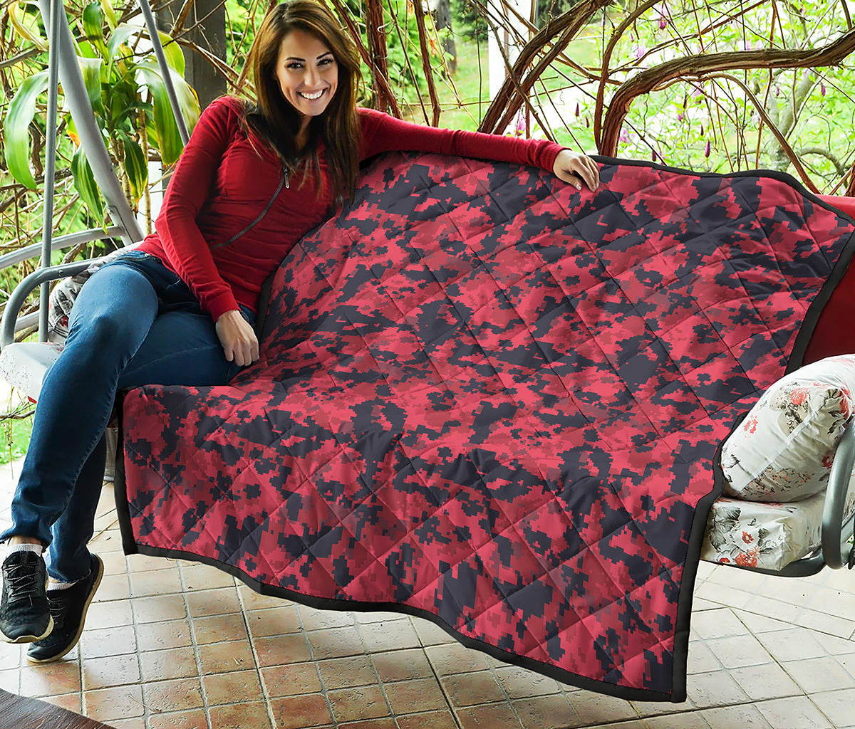 Red And Black Digital Camo Pattern Print Quilt