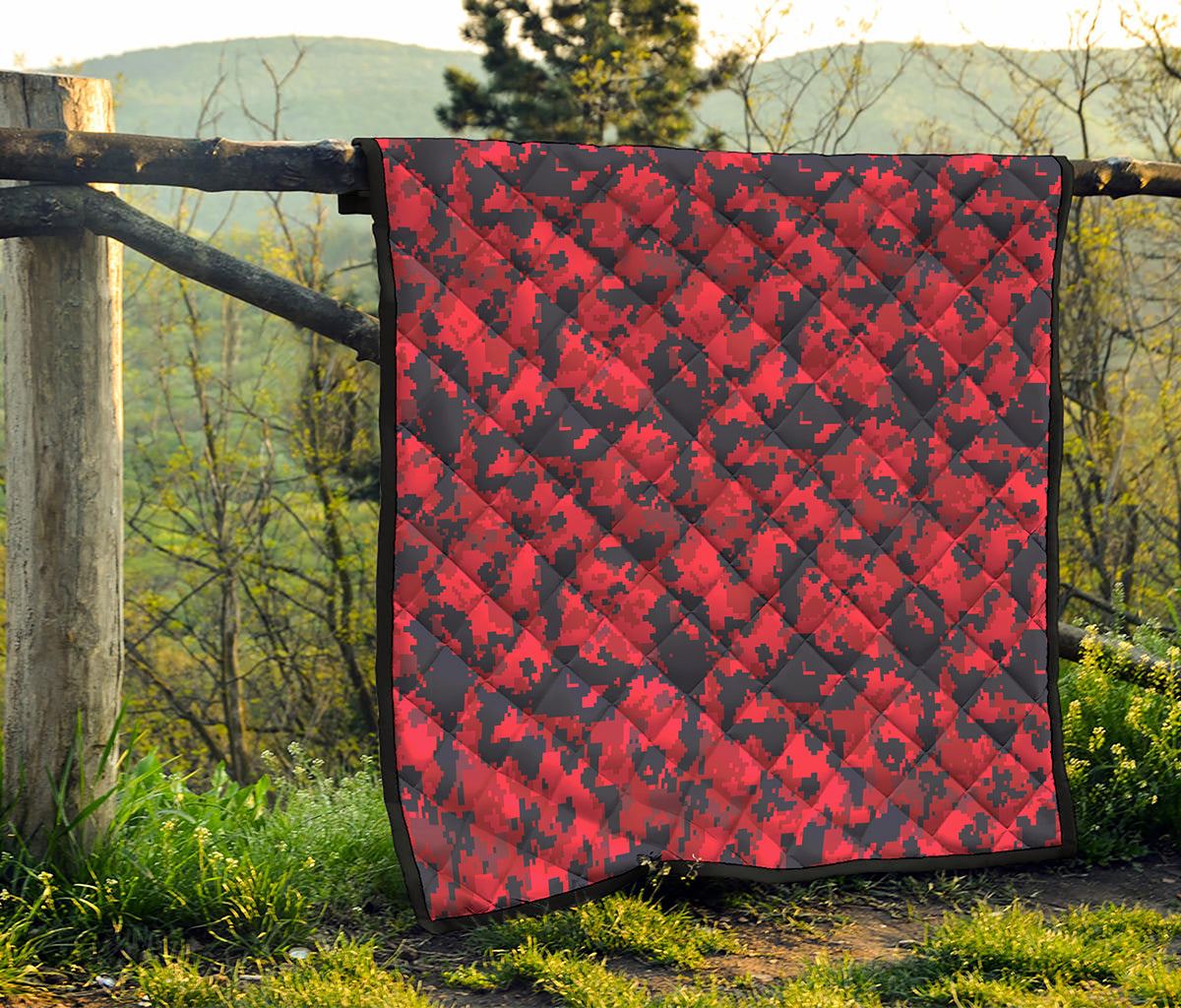 Red And Black Digital Camo Pattern Print Quilt