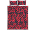 Red And Black Digital Camo Pattern Print Quilt Bed Set