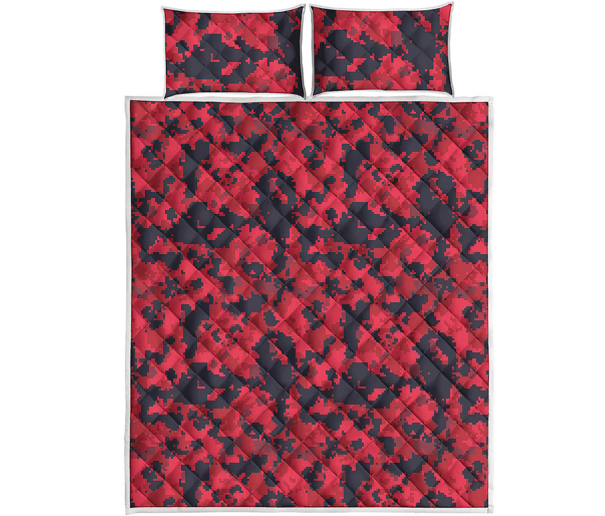Red And Black Digital Camo Pattern Print Quilt Bed Set