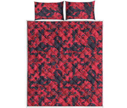 Red And Black Digital Camo Pattern Print Quilt Bed Set