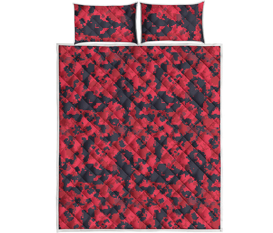 Red And Black Digital Camo Pattern Print Quilt Bed Set