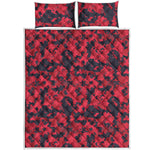 Red And Black Digital Camo Pattern Print Quilt Bed Set