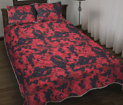 Red And Black Digital Camo Pattern Print Quilt Bed Set
