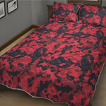 Red And Black Digital Camo Pattern Print Quilt Bed Set