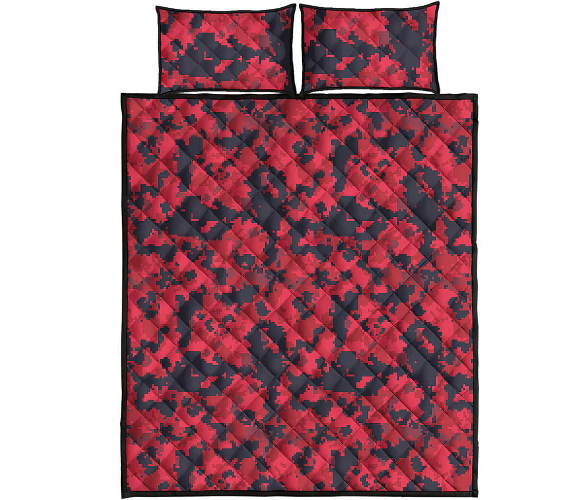 Red And Black Digital Camo Pattern Print Quilt Bed Set