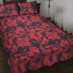 Red And Black Digital Camo Pattern Print Quilt Bed Set