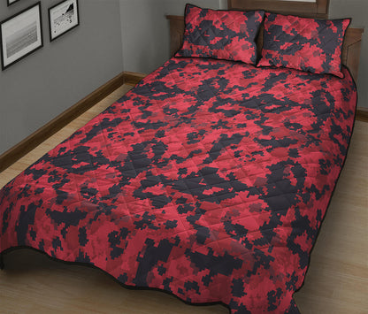 Red And Black Digital Camo Pattern Print Quilt Bed Set