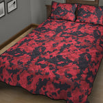 Red And Black Digital Camo Pattern Print Quilt Bed Set
