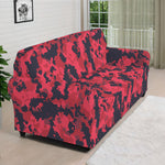 Red And Black Digital Camo Pattern Print Sofa Cover