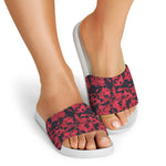 Red And Black Digital Camo Pattern Print White Slide Sandals