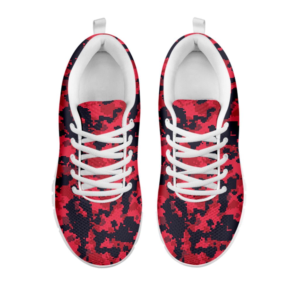 Red And Black Digital Camo Pattern Print White Sneakers