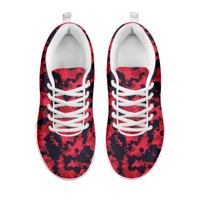 Red And Black Digital Camo Pattern Print White Sneakers