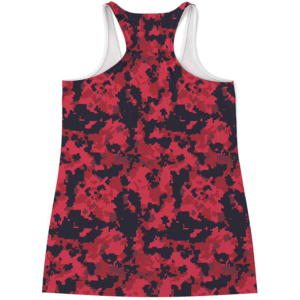 Red And Black Digital Camo Pattern Print Women's Racerback Tank Top