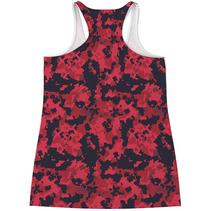 Red And Black Digital Camo Pattern Print Women's Racerback Tank Top