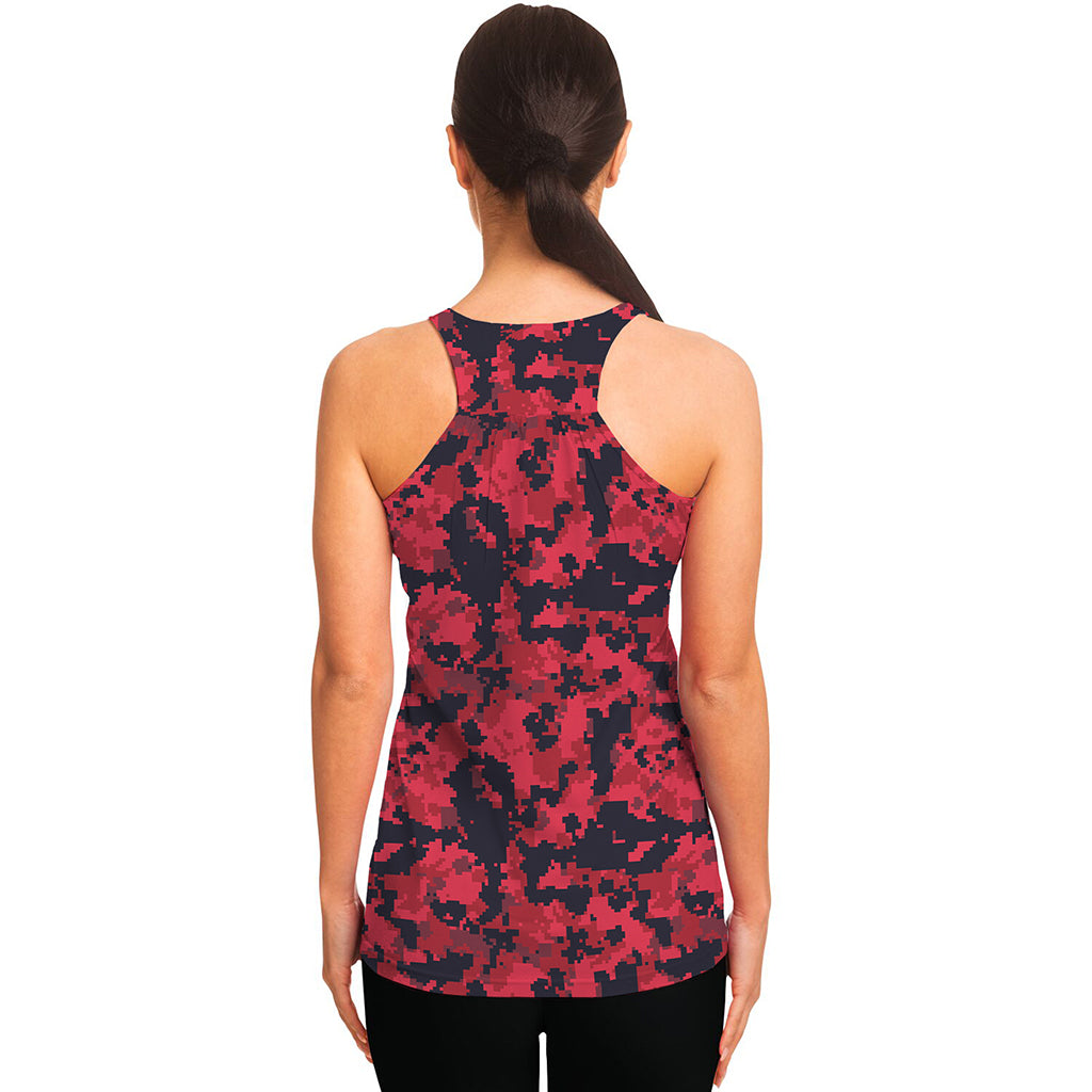 Red And Black Digital Camo Pattern Print Women's Racerback Tank Top