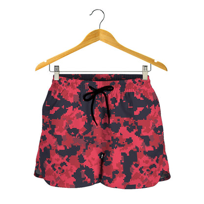 Red And Black Digital Camo Pattern Print Women's Shorts