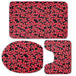 Red And Black Frangipani Pattern Print 3 Piece Bath Mat Set