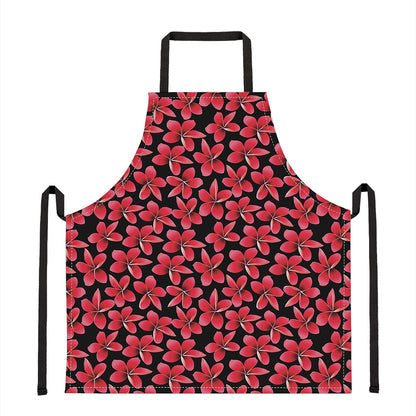 Red And Black Frangipani Pattern Print Apron
