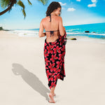 Red And Black Frangipani Pattern Print Beach Sarong Wrap