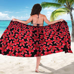 Red And Black Frangipani Pattern Print Beach Sarong Wrap