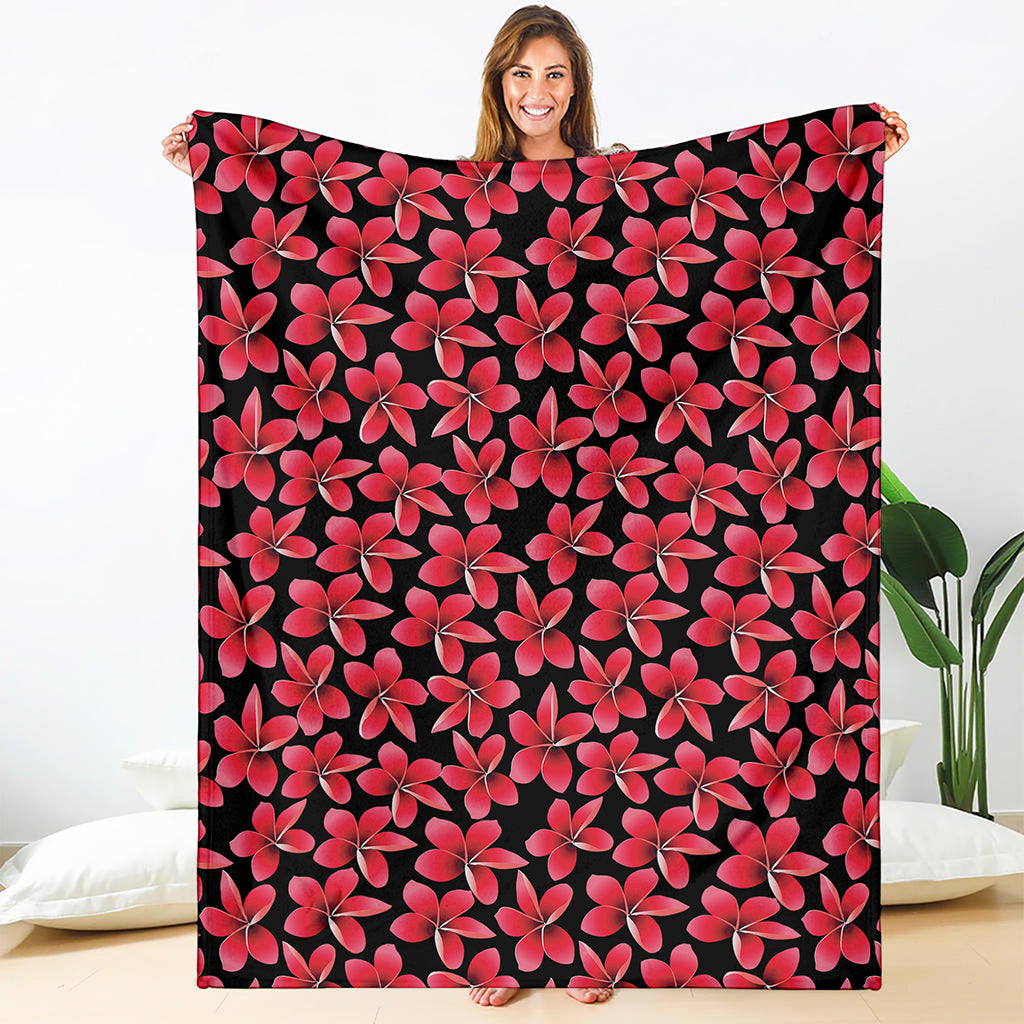 Red And Black Frangipani Pattern Print Blanket