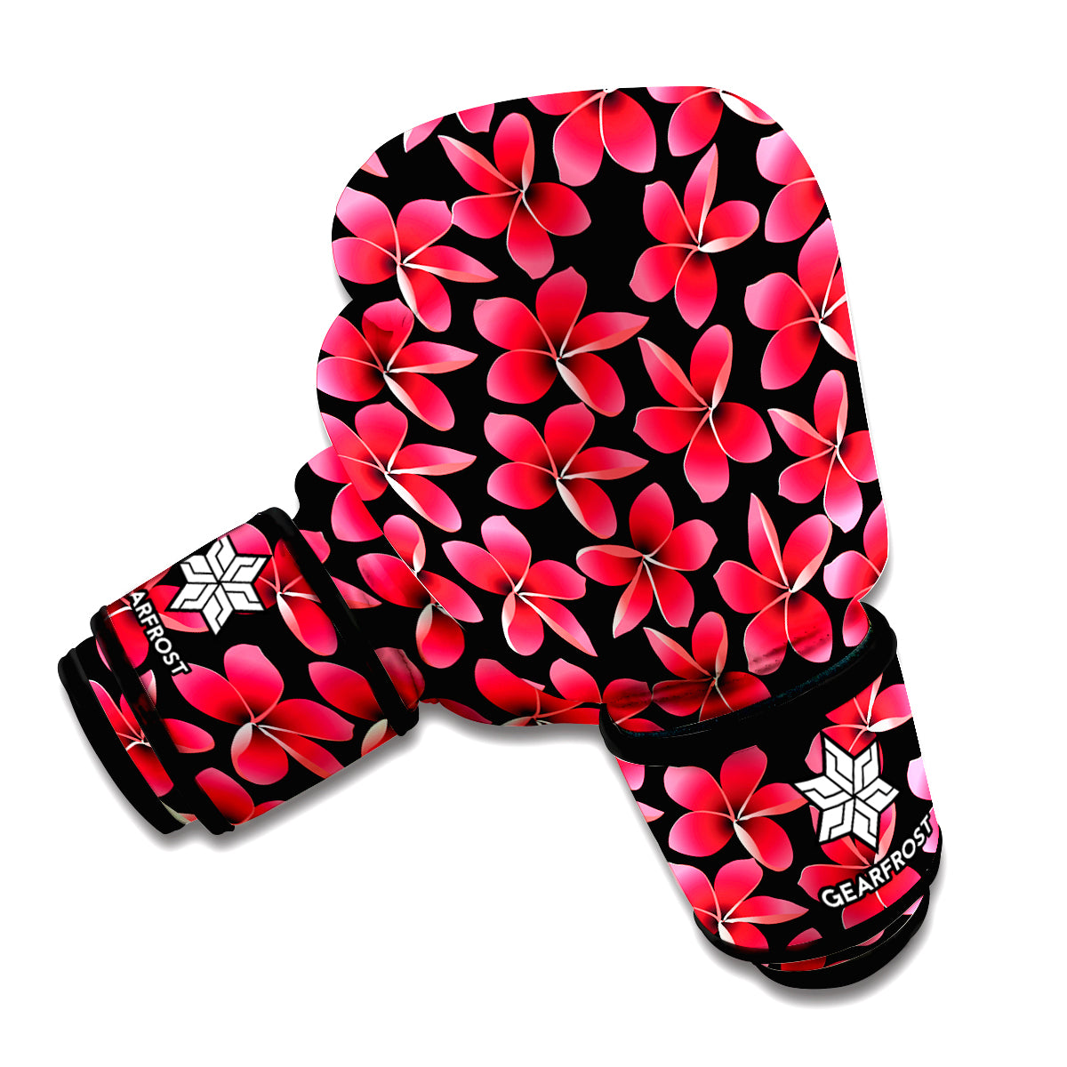 Red And Black Frangipani Pattern Print Boxing Gloves