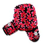 Red And Black Frangipani Pattern Print Boxing Gloves