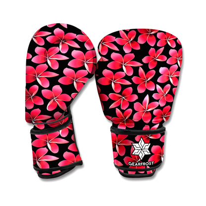 Red And Black Frangipani Pattern Print Boxing Gloves