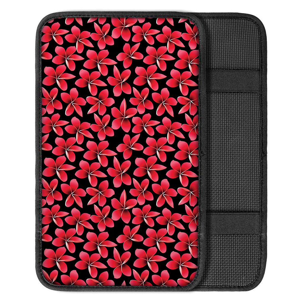 Red And Black Frangipani Pattern Print Car Center Console Cover
