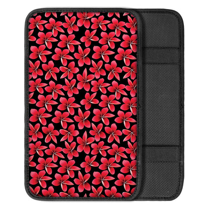 Red And Black Frangipani Pattern Print Car Center Console Cover