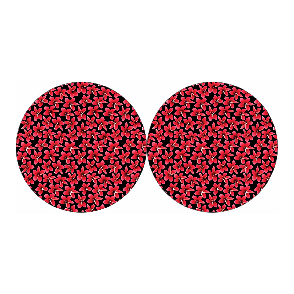 Red And Black Frangipani Pattern Print Car Coasters