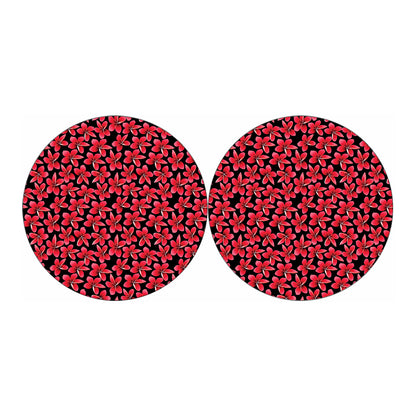Red And Black Frangipani Pattern Print Car Coasters