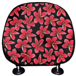 Red And Black Frangipani Pattern Print Car Headrest Covers