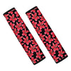 Red And Black Frangipani Pattern Print Car Seat Belt Covers