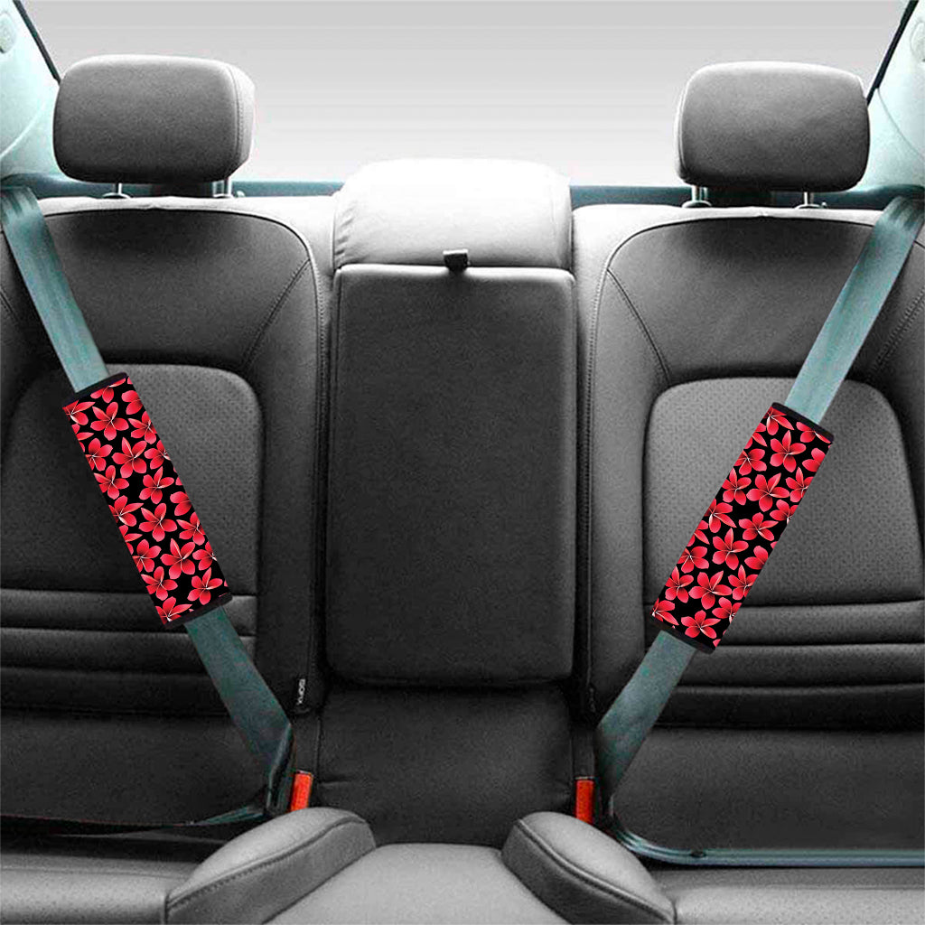 Red And Black Frangipani Pattern Print Car Seat Belt Covers