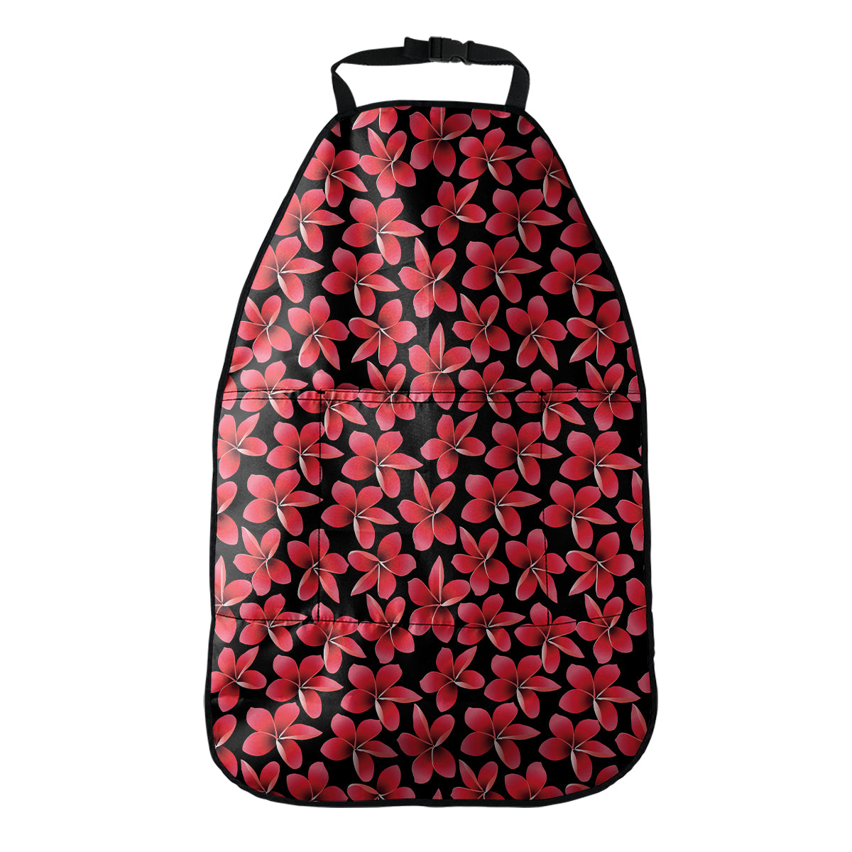 Red And Black Frangipani Pattern Print Car Seat Organizers