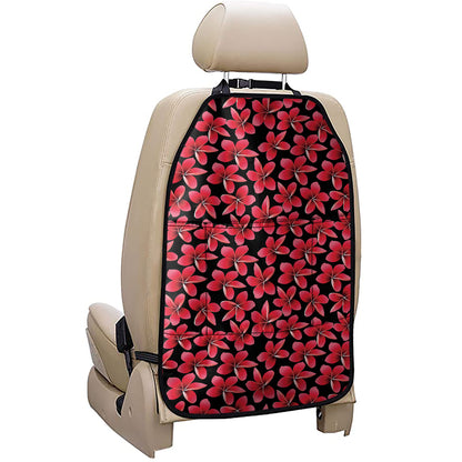 Red And Black Frangipani Pattern Print Car Seat Organizers