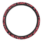 Red And Black Frangipani Pattern Print Car Steering Wheel Cover