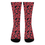 Red And Black Frangipani Pattern Print Crew Socks