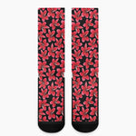 Red And Black Frangipani Pattern Print Crew Socks