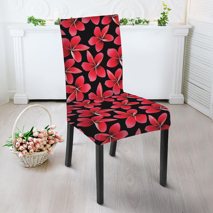 Red And Black Frangipani Pattern Print Dining Chair Slipcover