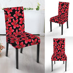 Red And Black Frangipani Pattern Print Dining Chair Slipcover