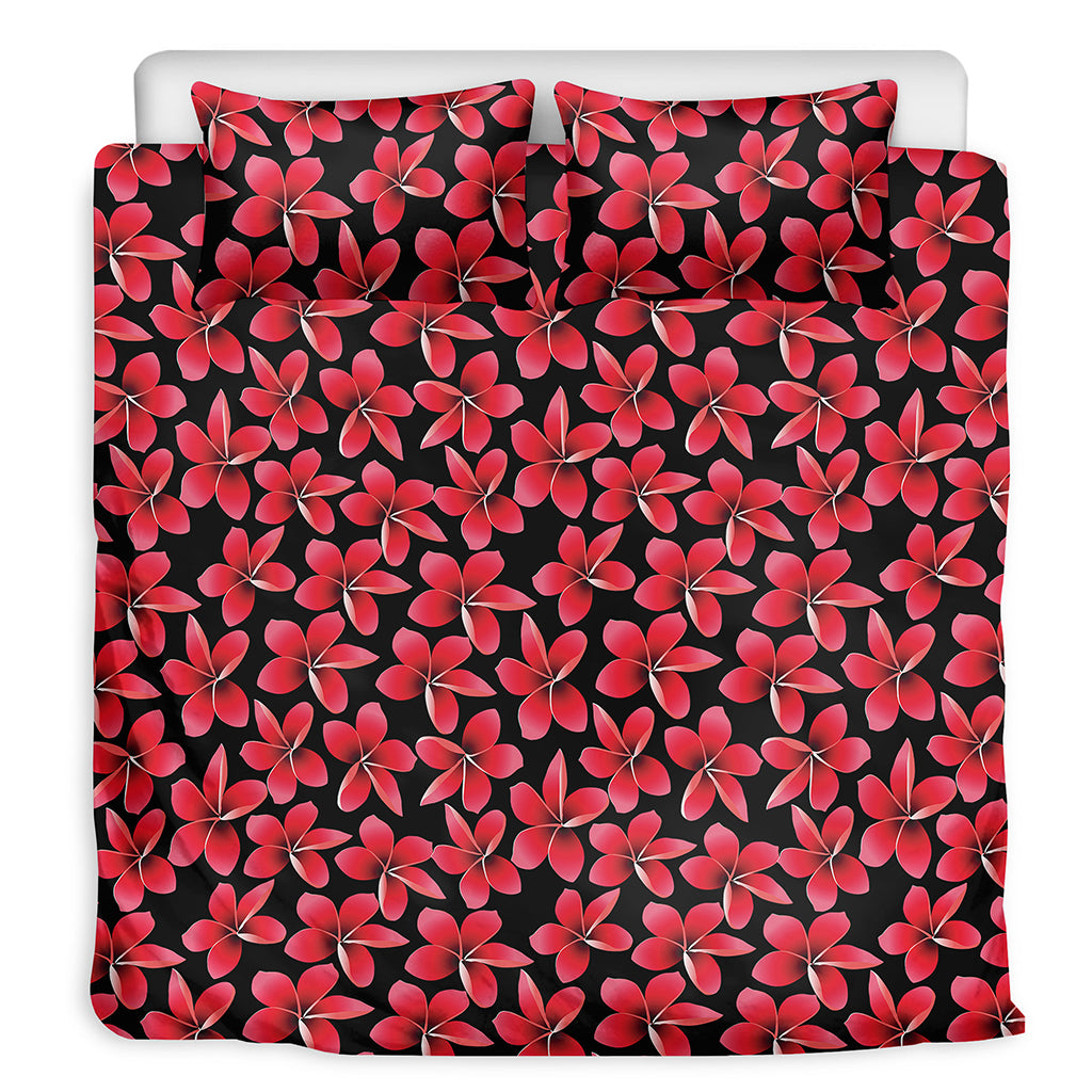 Red And Black Frangipani Pattern Print Duvet Cover Bedding Set